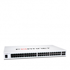 FortiSwitch-148F Layer 2 FortiGate switch controller compatible switch with 48x 1G RJ45 and 4x 10G/1G SFP+/SFP ports and 1x RJ45 console port. 